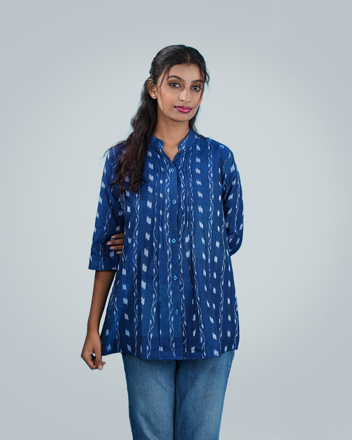 Sambalpuri Handloom Curly Design Tunic Tops in Black