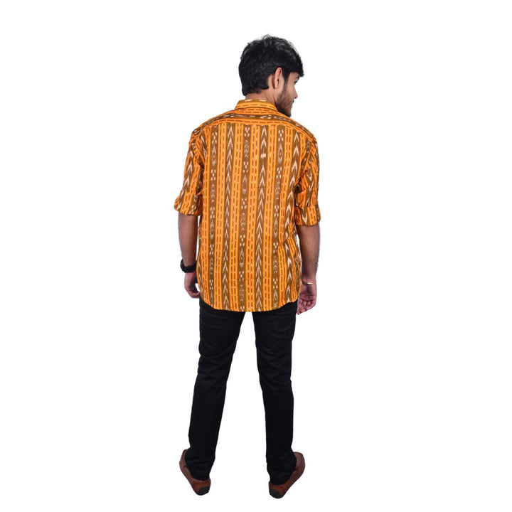 Sambalpuri Handloom Full-sleeve Cotton Kurta for Men in Yellow