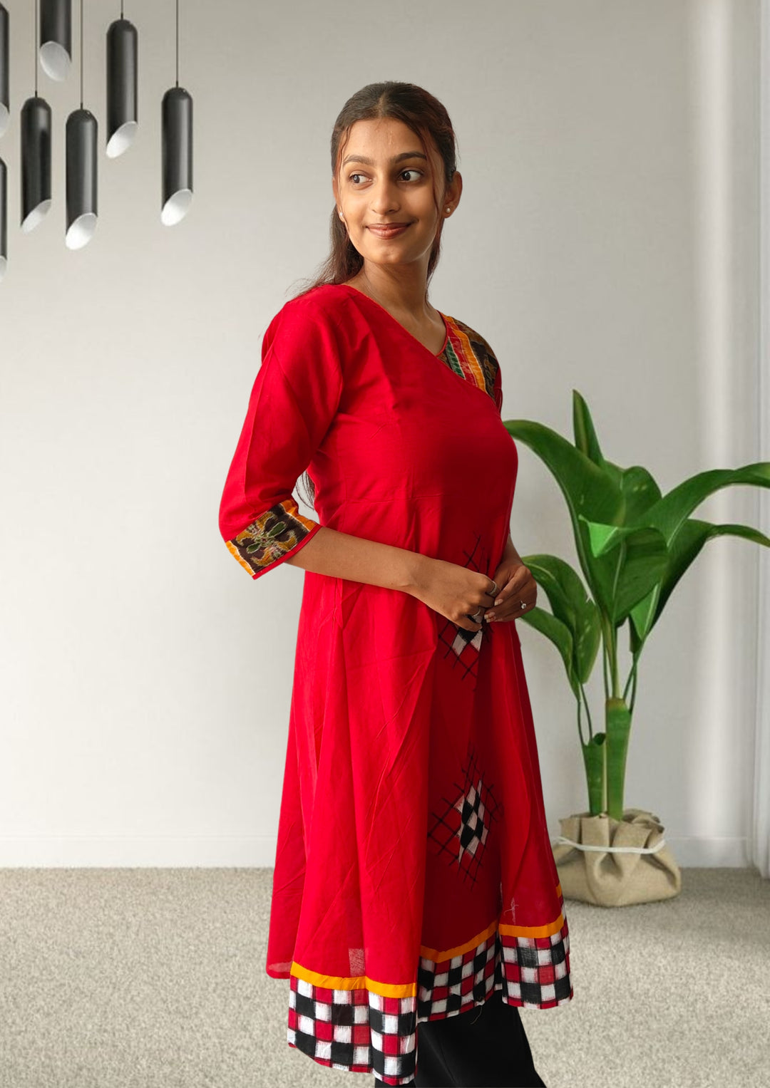 Queens Design Authentic Sambalpuri Kurta – Royal Red Edition for Women