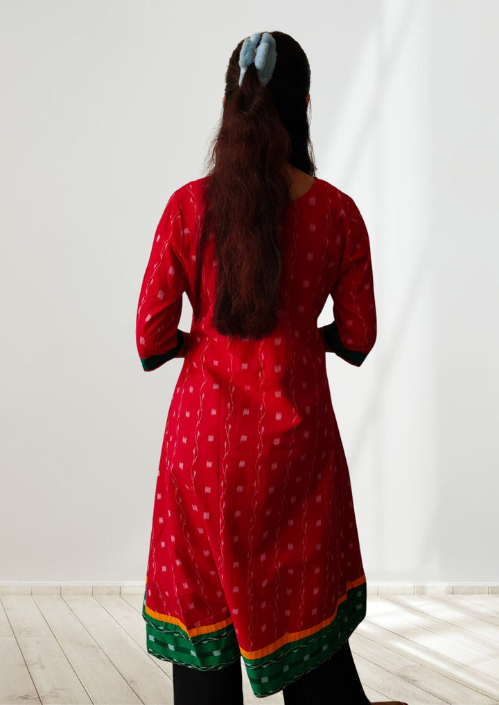 Queens Design Authentic Sambalpuri Kurta– Red & Green Festive Fusion