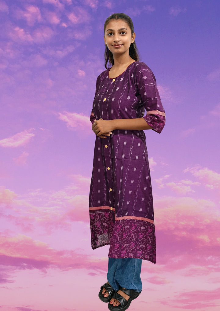 Gulika – Violet Sambalpuri Gown with Pink Detailing