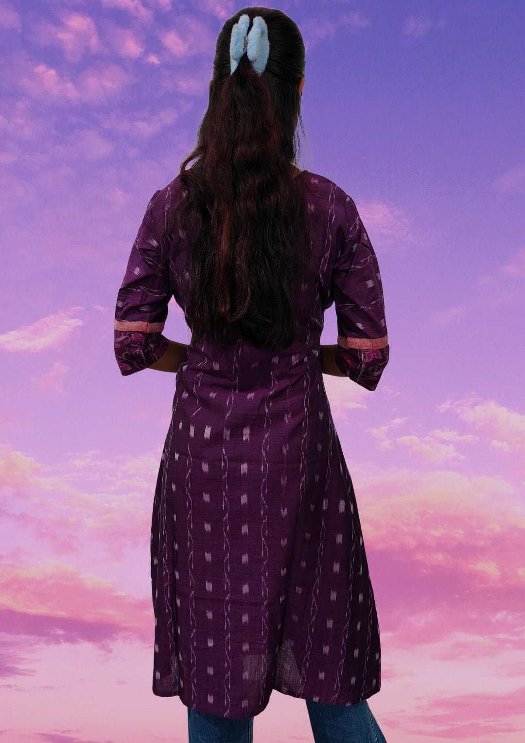 Gulika – Violet Sambalpuri Gown with Pink Detailing