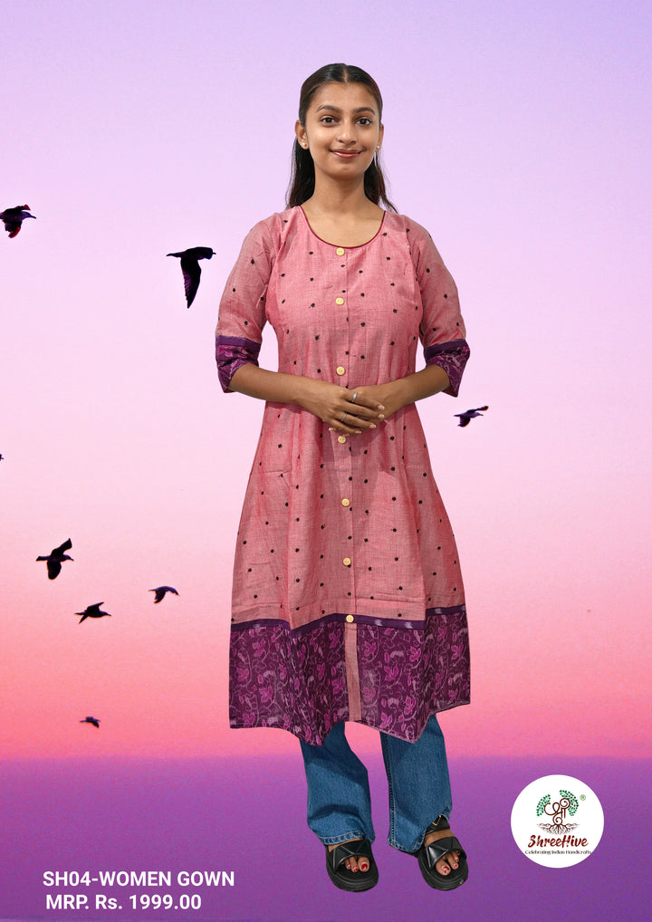 Rangana – Pink Sambalpuri Kurti with Purple Ikat Detailing