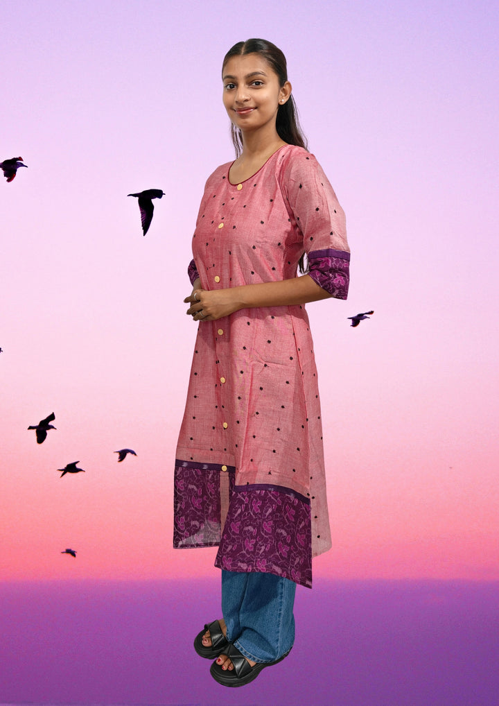 Rangana – Pink Sambalpuri Kurti with Purple Ikat Detailing