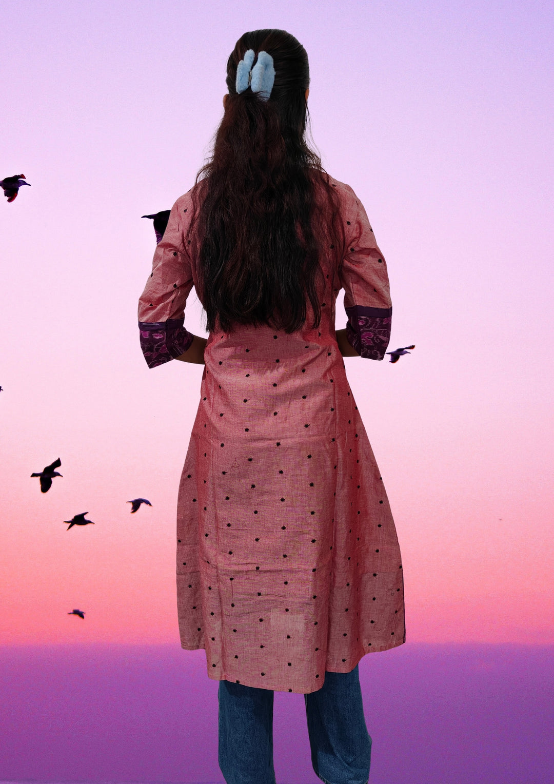 Rangana – Pink Sambalpuri Kurti with Purple Ikat Detailing