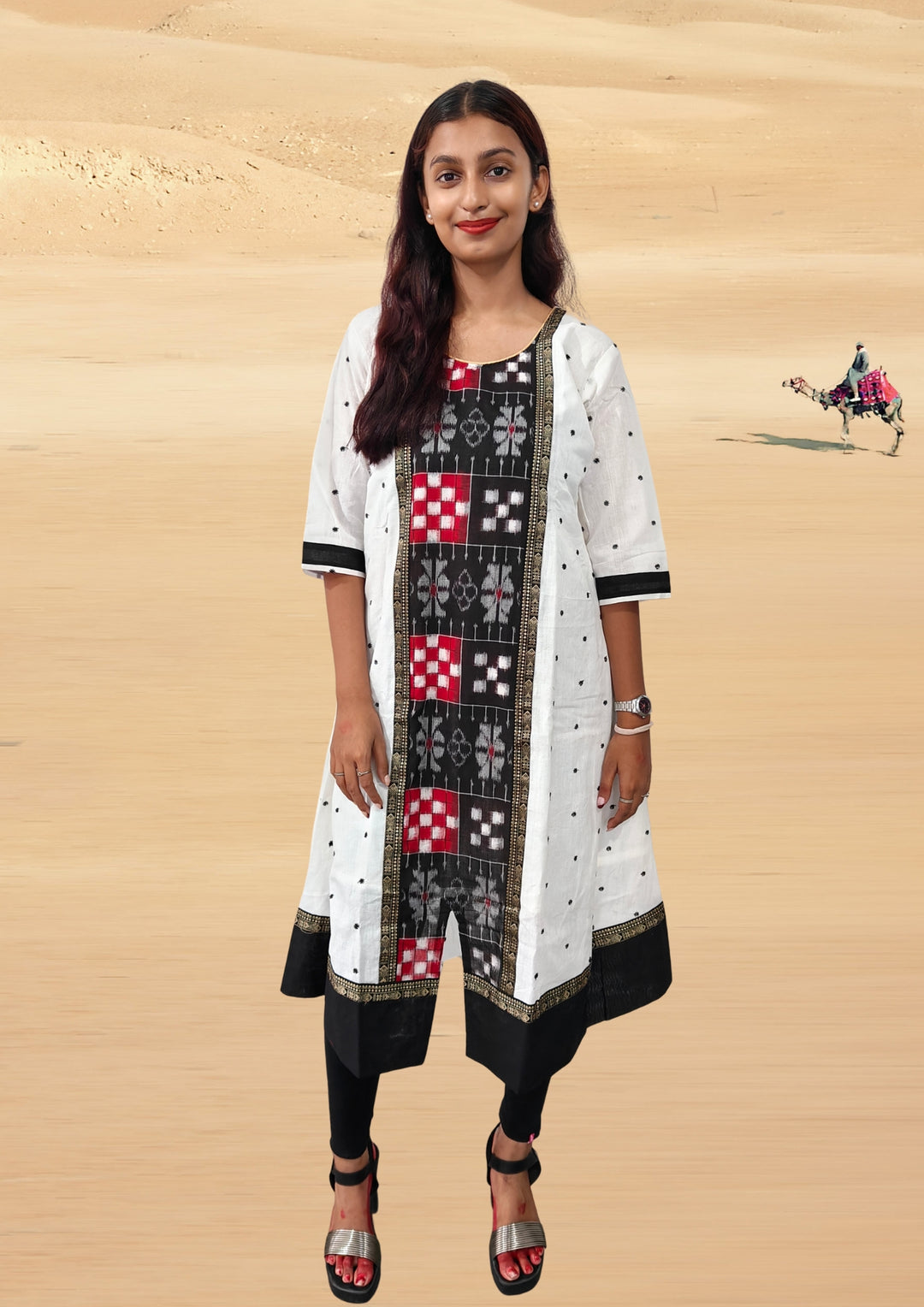 Authentic Sambalpuri Gown Design Pure Cotton Women Kurta White