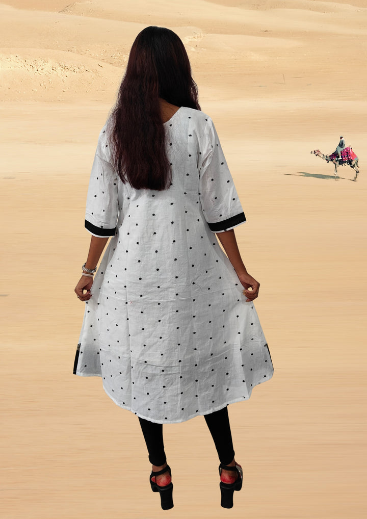 Authentic Sambalpuri Gown Design Pure Cotton Women Kurta White