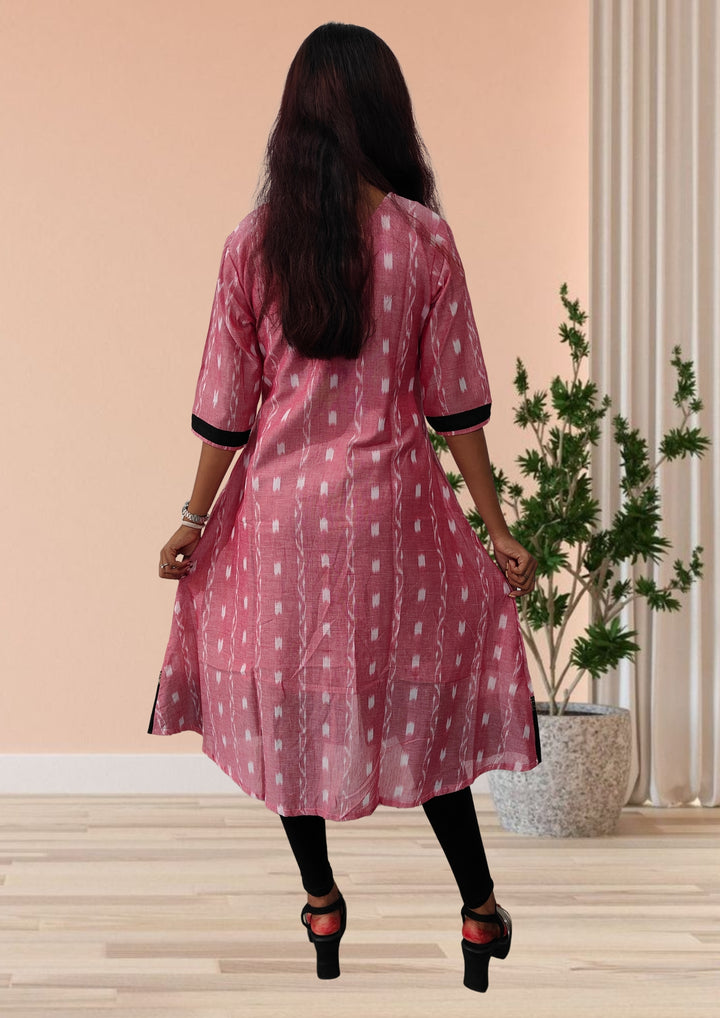 Authentic Sambalpuri Gown Design Pure Cotton Women Kurta Pink