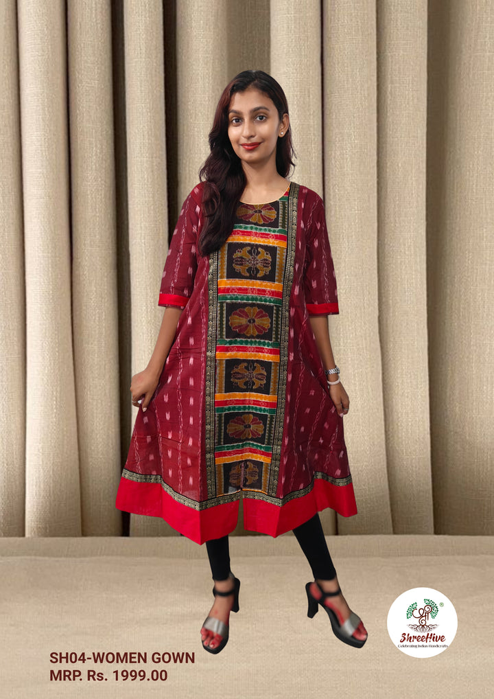 Authentic Sambalpuri Queens Design Women Kurta Maroon
