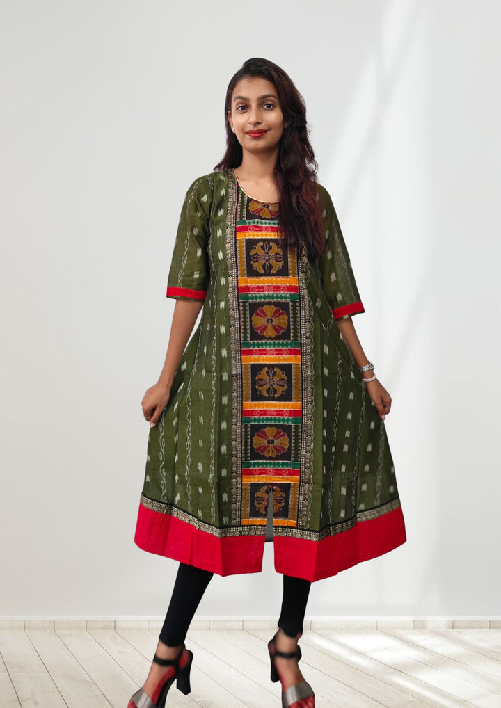 Authentic Sambalpuri Queens Design Women Kurta Mehendi