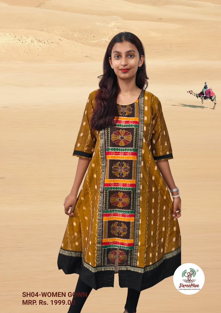 Authentic Sambalpuri Queens Design Women Kurta Light Mehendi