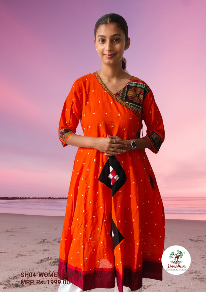 Authentic Sambalpuri Queens Design Women Kurta Orange