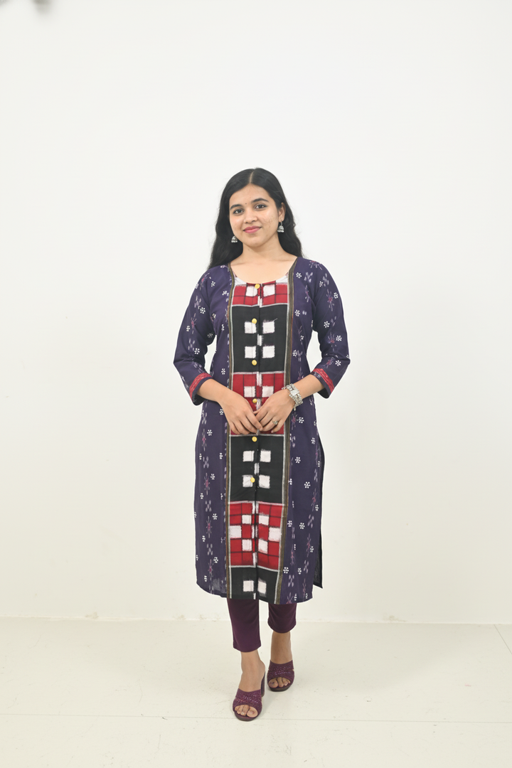 Straight Kurti - Pasapalli Motif with Maroon Base