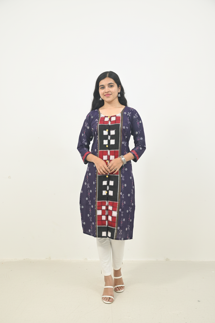 Straight Kurti - Pasapalli Motif with Blue Base