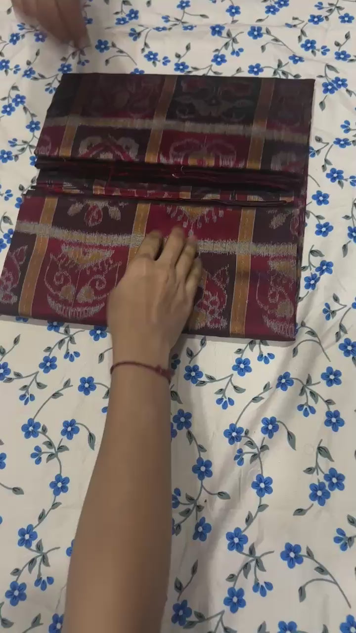 Handwoven Sambalpuri Nabakoti Patta Semi Silk Saree with Ikkat Grid Design
