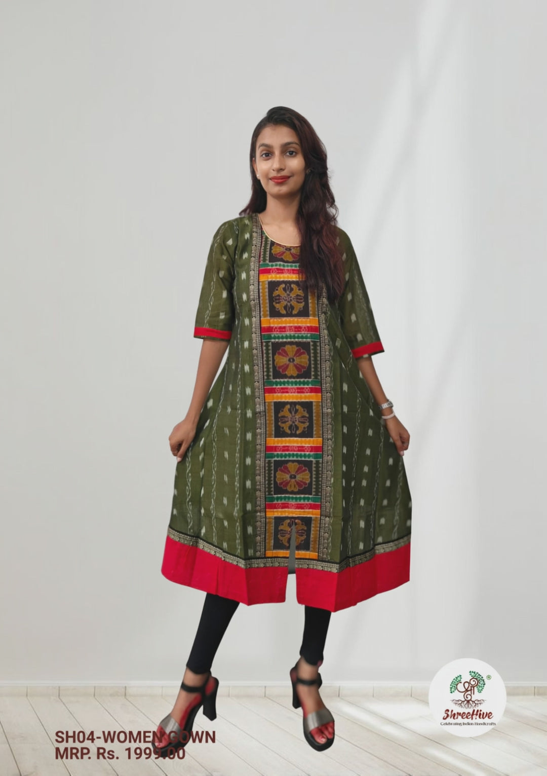 Authentic Sambalpuri Queens Design Women Kurta Mehendi