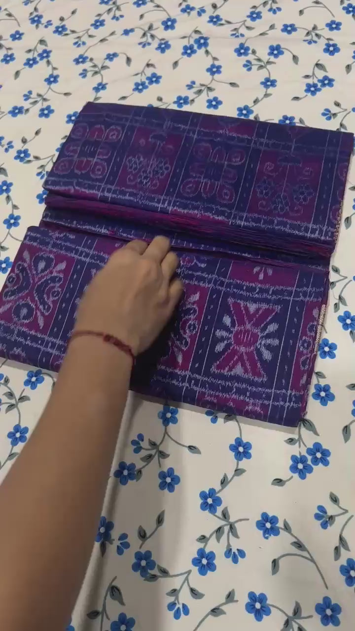 Handwoven Nabakoti Sambalpuri Patta Semi Silk Saree with Rudraksha Border