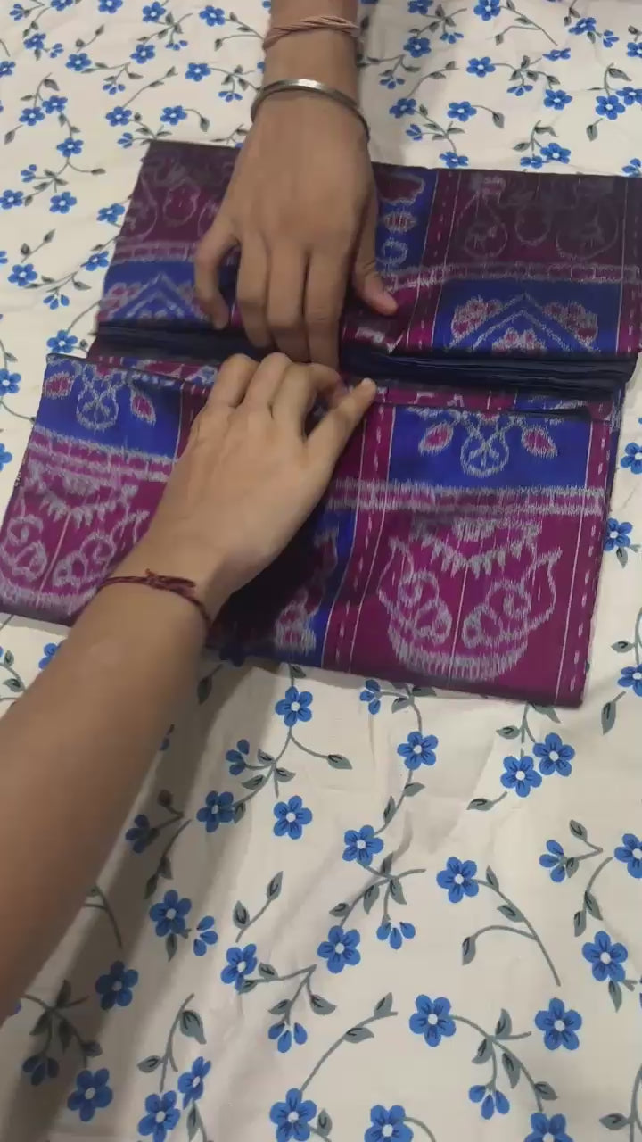 Handwoven Blue Nabakoti Sambalpuri Patta Semi Silk Saree with Traditional Border