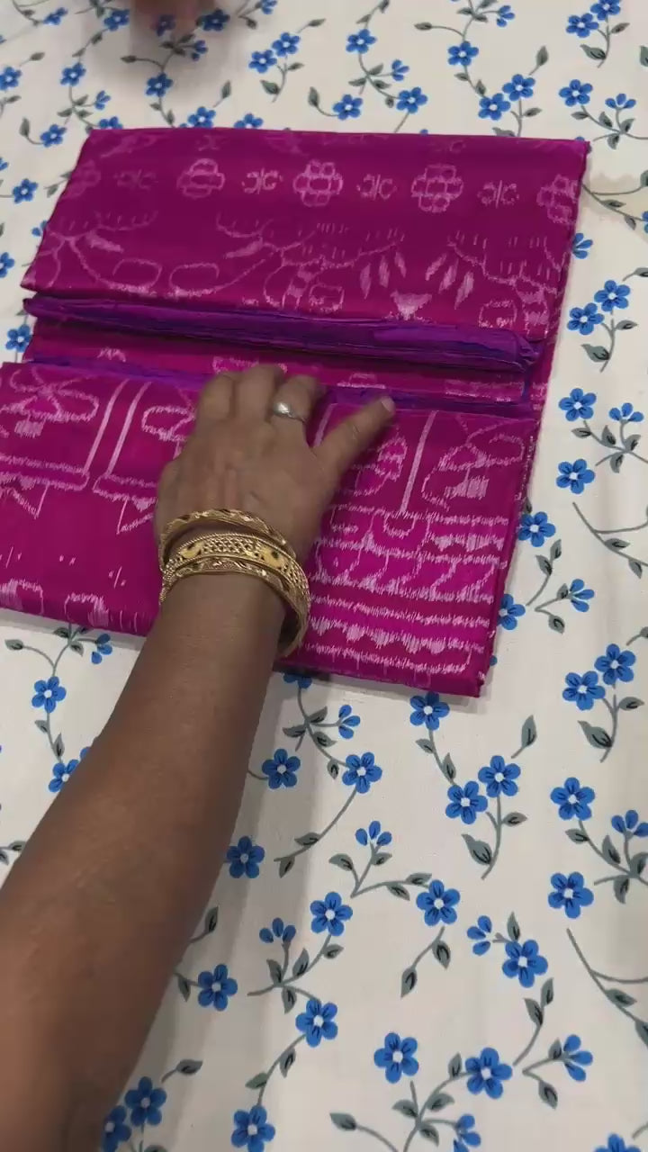 Handwoven Rani Pink Sambalpuri Ikat Saree with Royal Blue Pallu