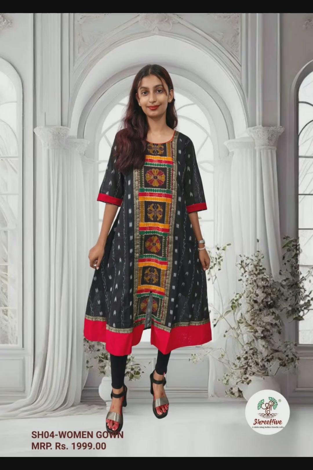 Authentic Sambalpuri Gown Design Pure Cotton Women Kurta Black