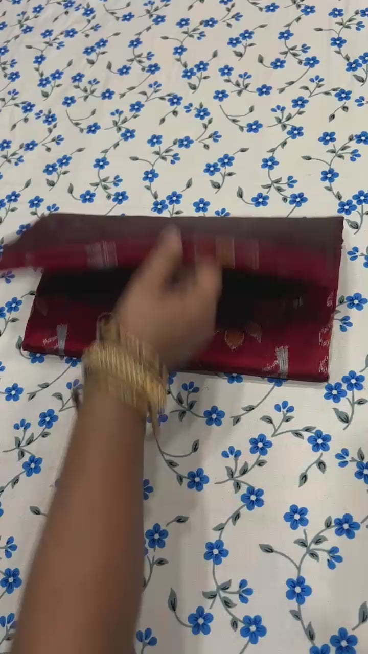 Handwoven Deep Red Sambalpuri Ikat Saree with Bottle Green Border & Pallu