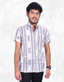 Sambalpuri Hand-woven Men's Half-sleeve Shirt in White & Grey